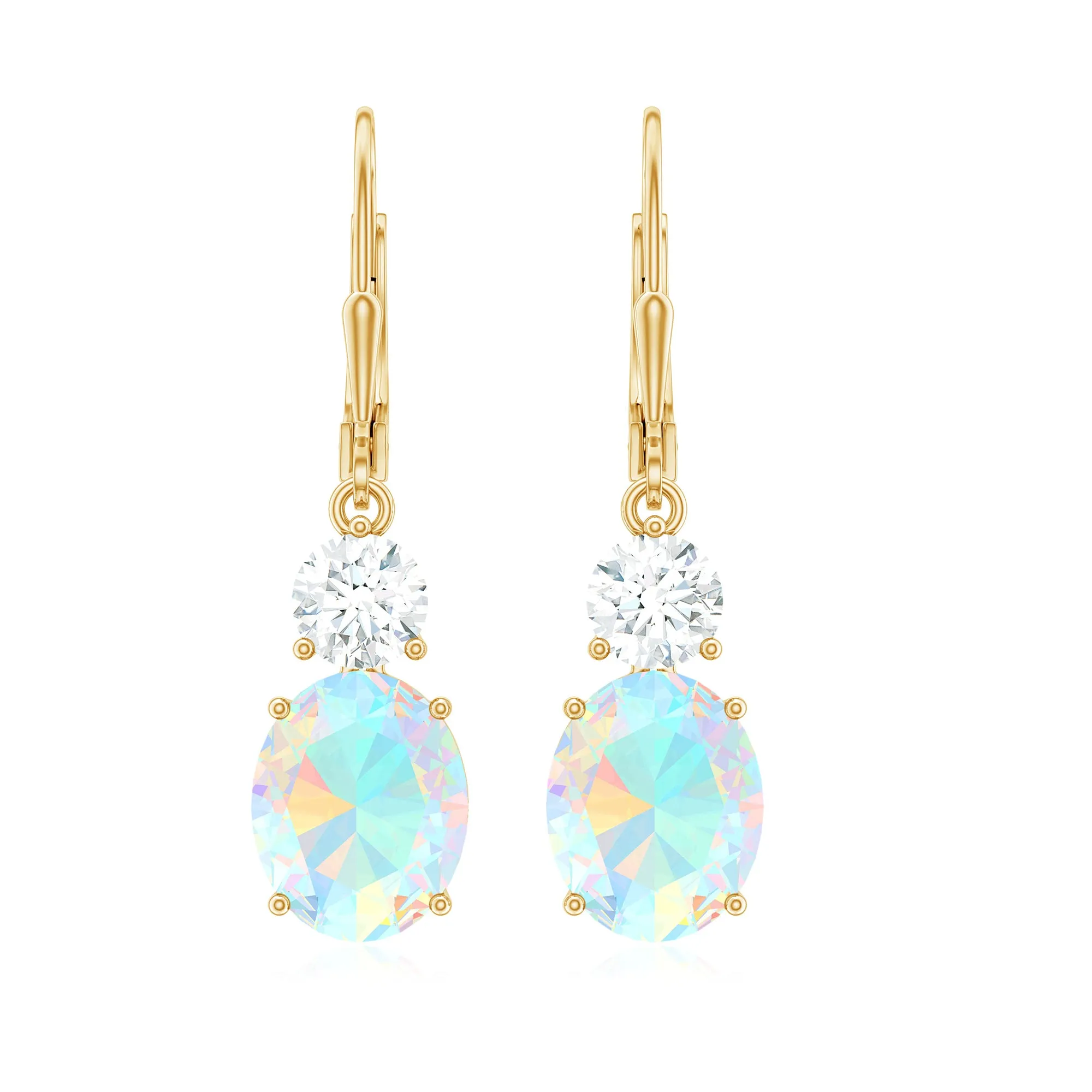 Oval Shape Ethiopian Opal Leverback Drop Earrings With Moissanite