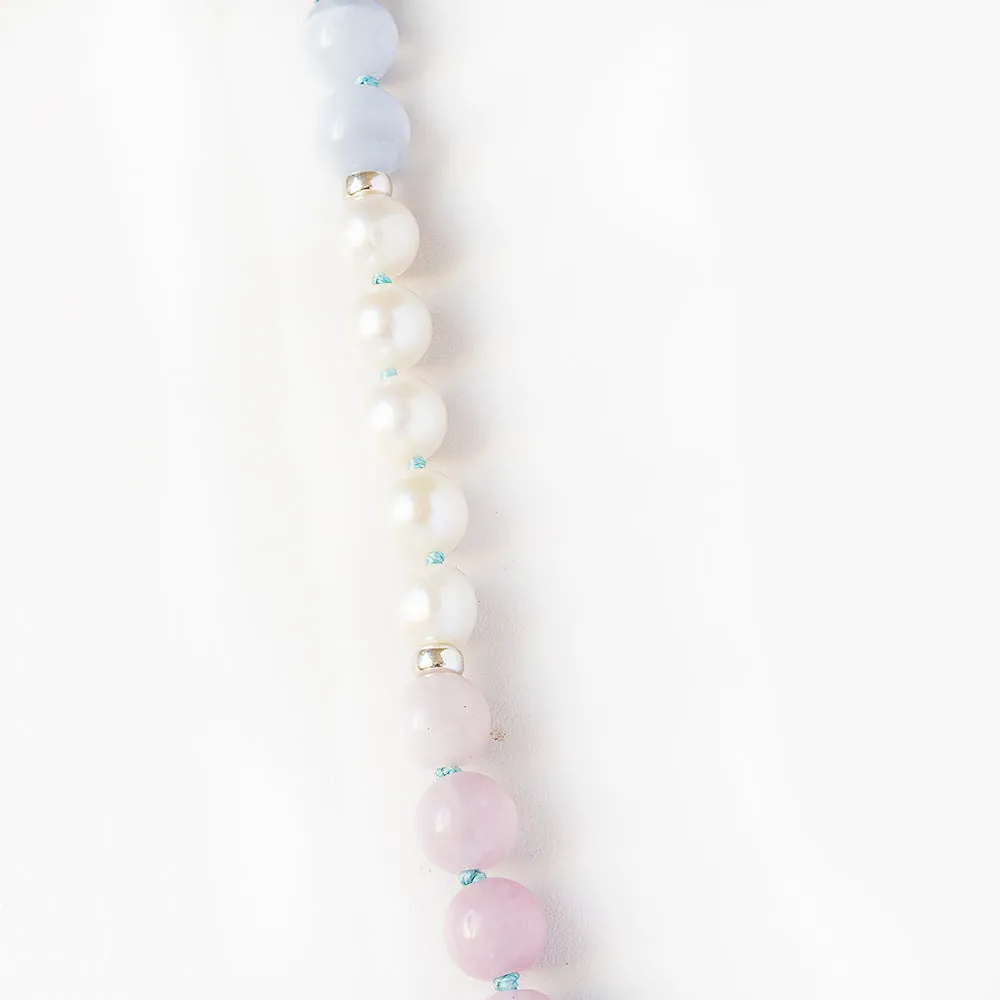 Pearl, Blue Lace and Amethyst Bead Necklace