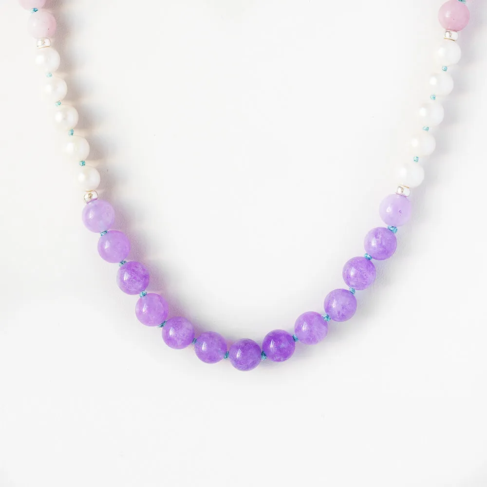 Pearl, Blue Lace and Amethyst Bead Necklace