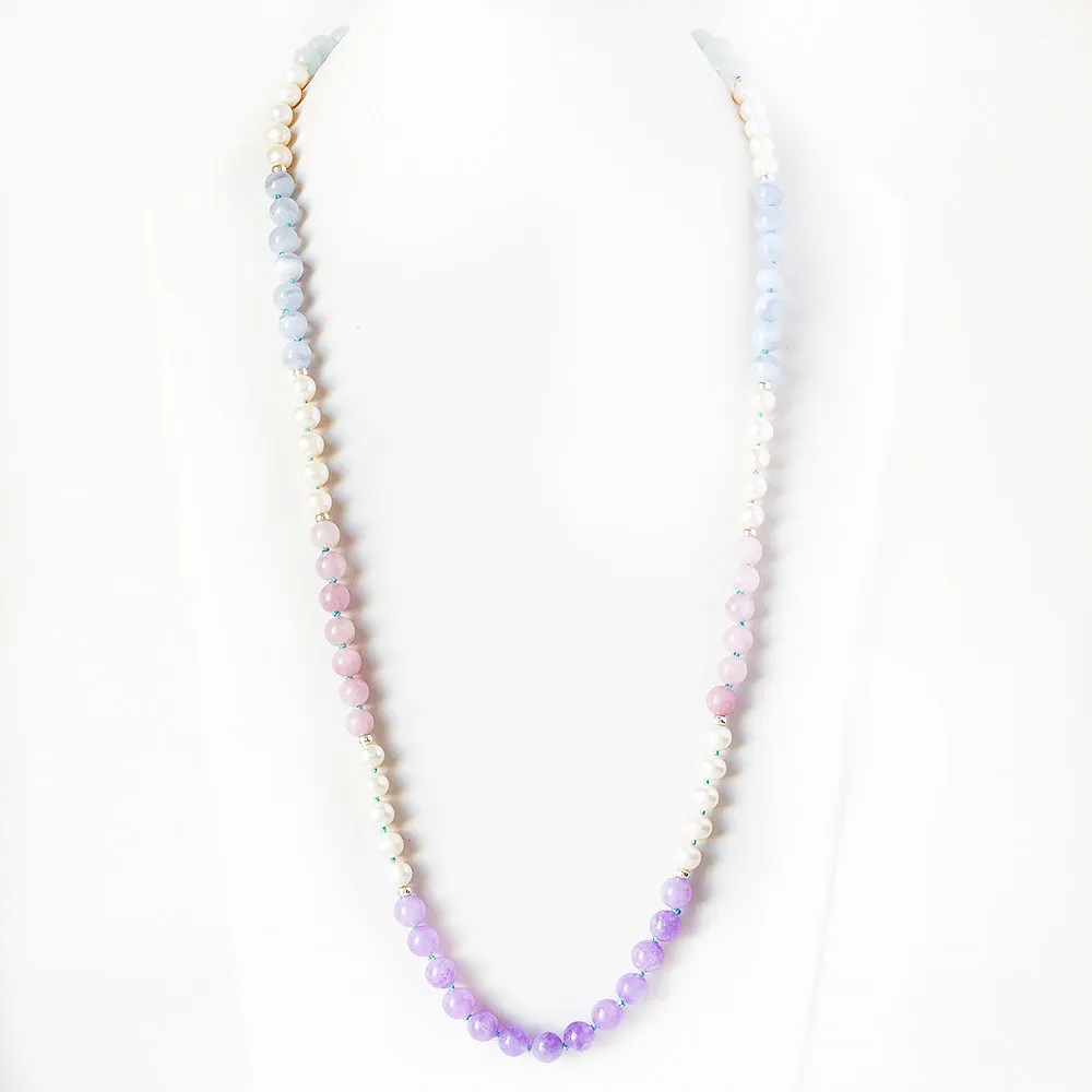 Pearl, Blue Lace and Amethyst Bead Necklace