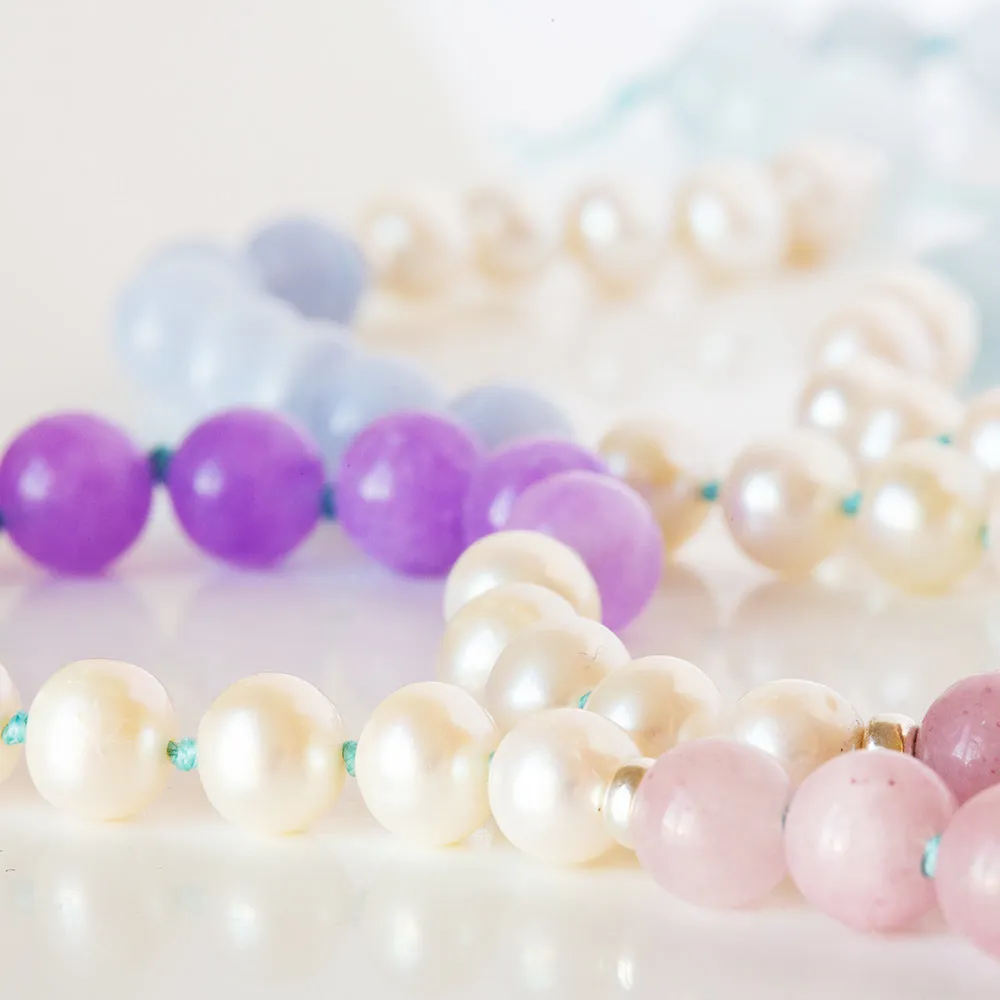 Pearl, Blue Lace and Amethyst Bead Necklace