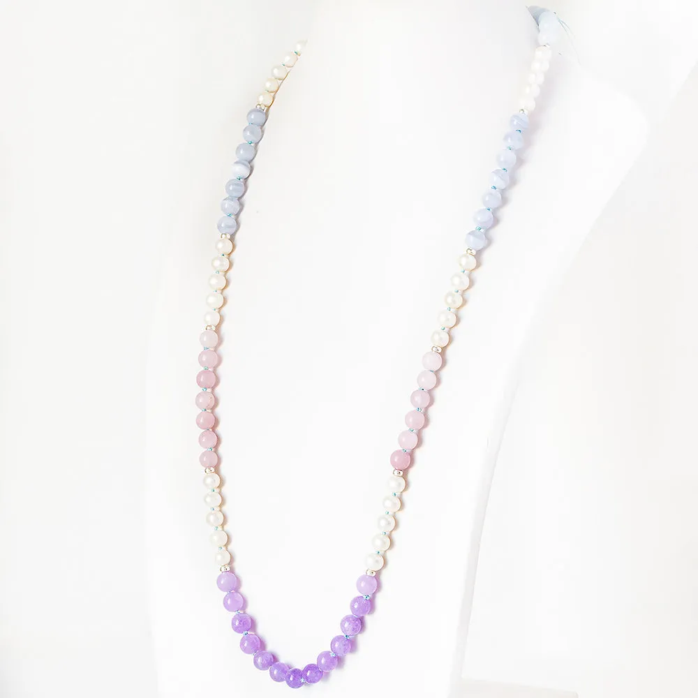 Pearl, Blue Lace and Amethyst Bead Necklace