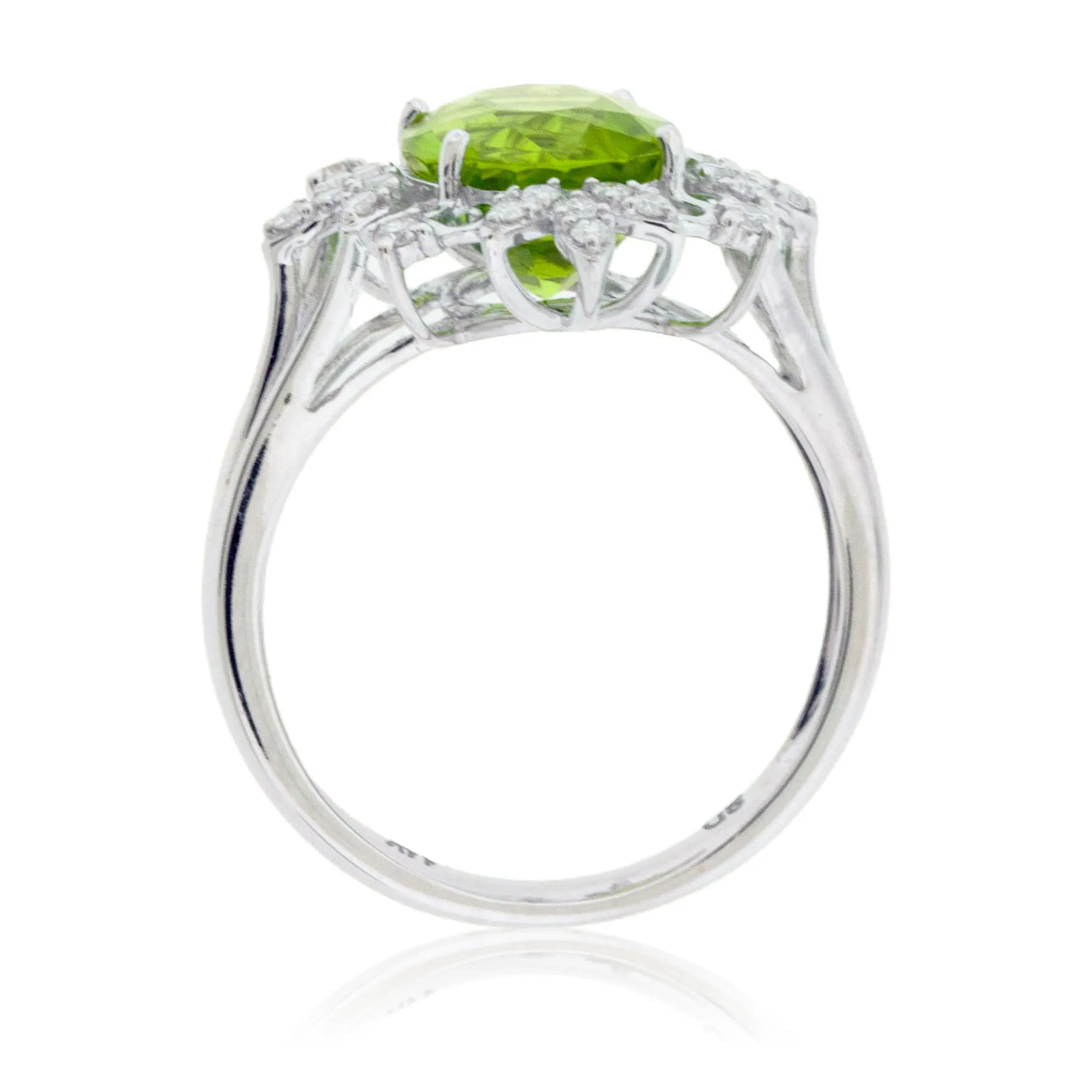 Peridot with Intricate Diamond Halo Ring