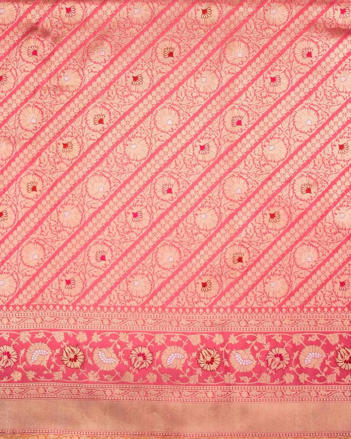 Pink Banarasi Diagonal Inlaid Stripes Kadhuan Brocade Handwoven Katan Silk Saree
