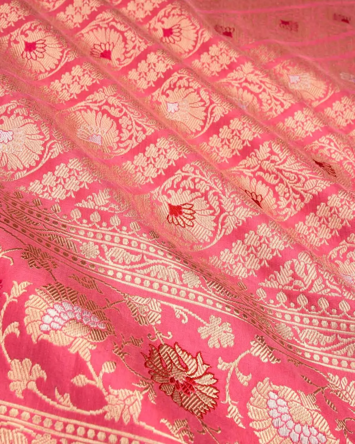 Pink Banarasi Diagonal Inlaid Stripes Kadhuan Brocade Handwoven Katan Silk Saree