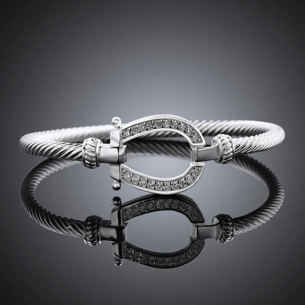 Premium Rose-Gold and Silver Horseshoe Bangle