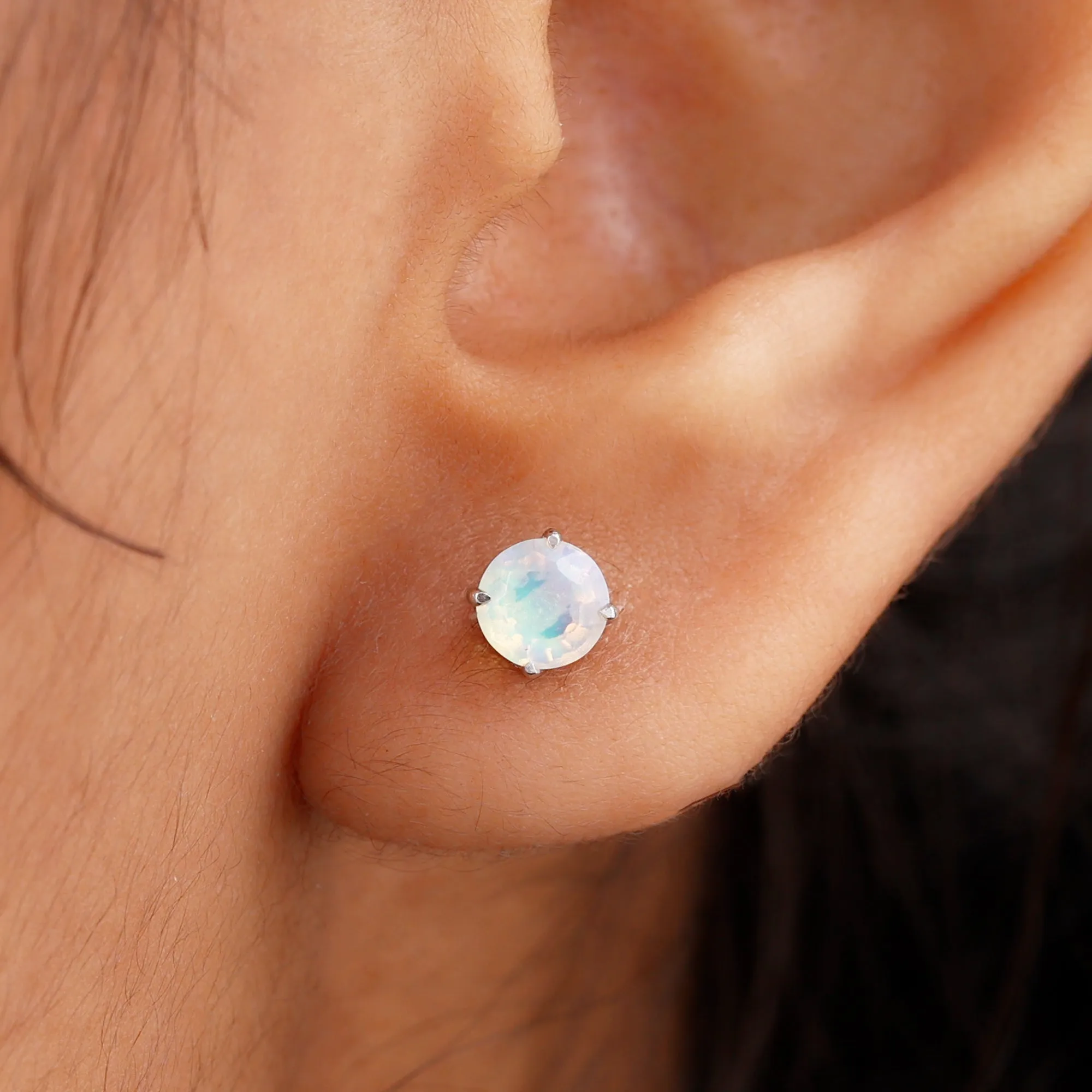 Real Ethiopian Opal Solitaire Stud Earrings