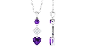 Round and Heart Shape Amethyst Dangle Pendant with Diamond