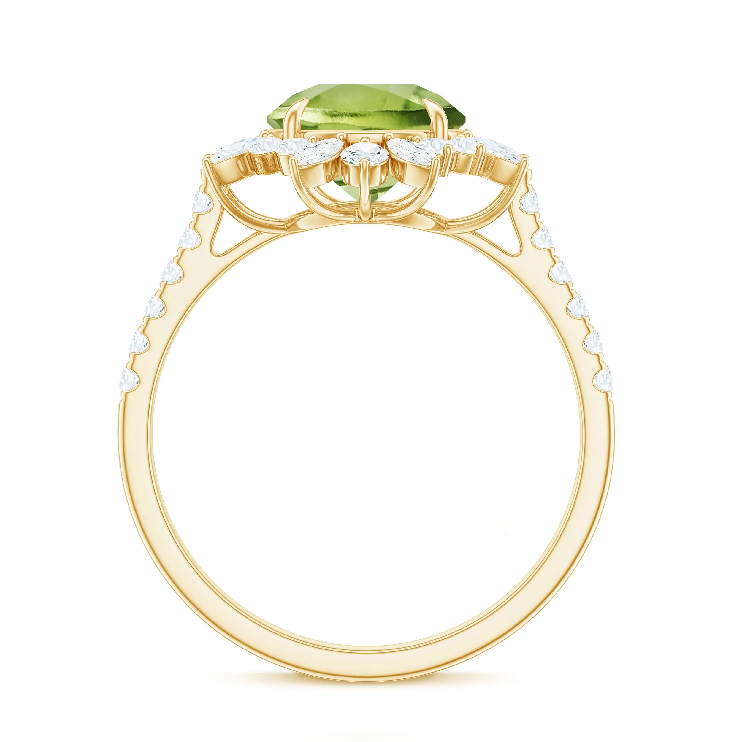 Round Peridot Statement Ring with Moissanite Floral Halo