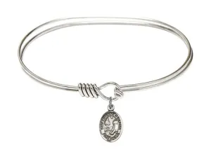 Saint Catherine of Bologna Sterling Silver Charm on a 7 inch Oval Eye Hook Rhodium Bangle Bracelet