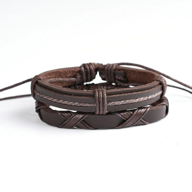 Set Braided Brown Retro Hand Rope Combination Hand Jewelry