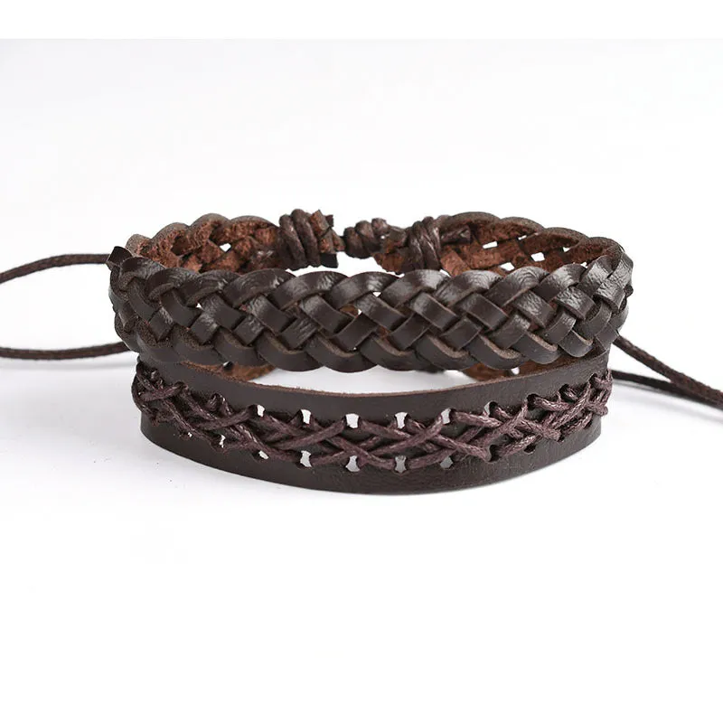 Set Braided Brown Retro Hand Rope Combination Hand Jewelry