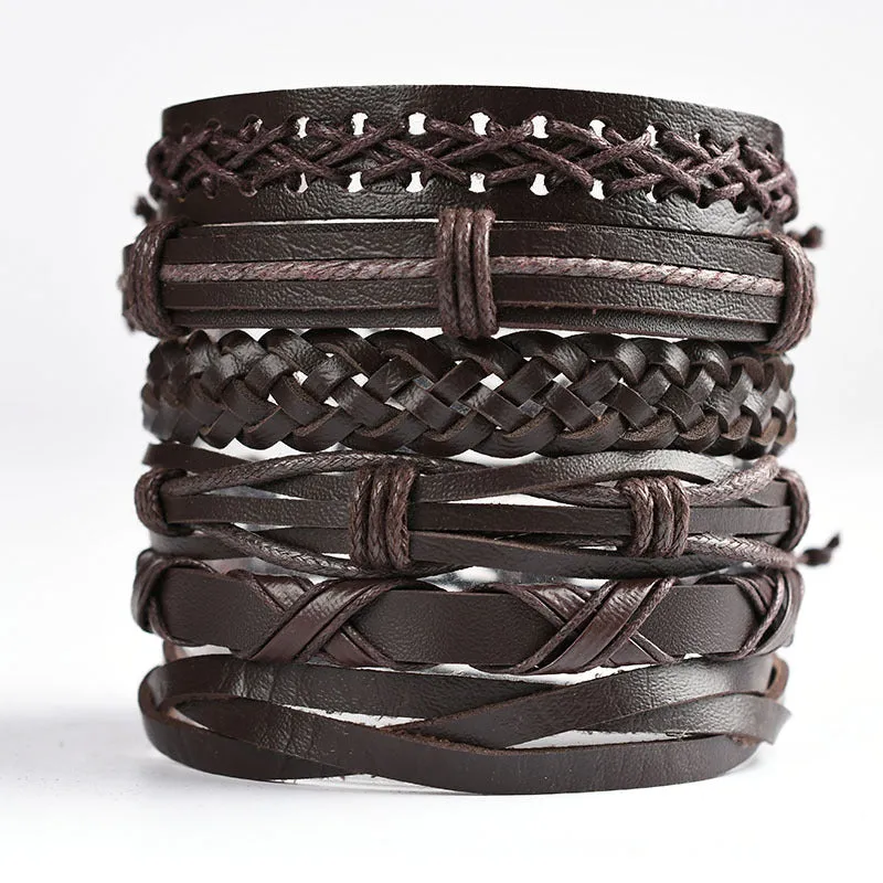 Set Braided Brown Retro Hand Rope Combination Hand Jewelry