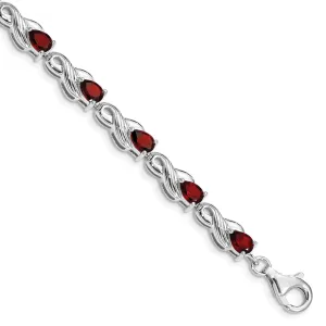 Silver Oval Cut Garnet Gemstone Bracelet