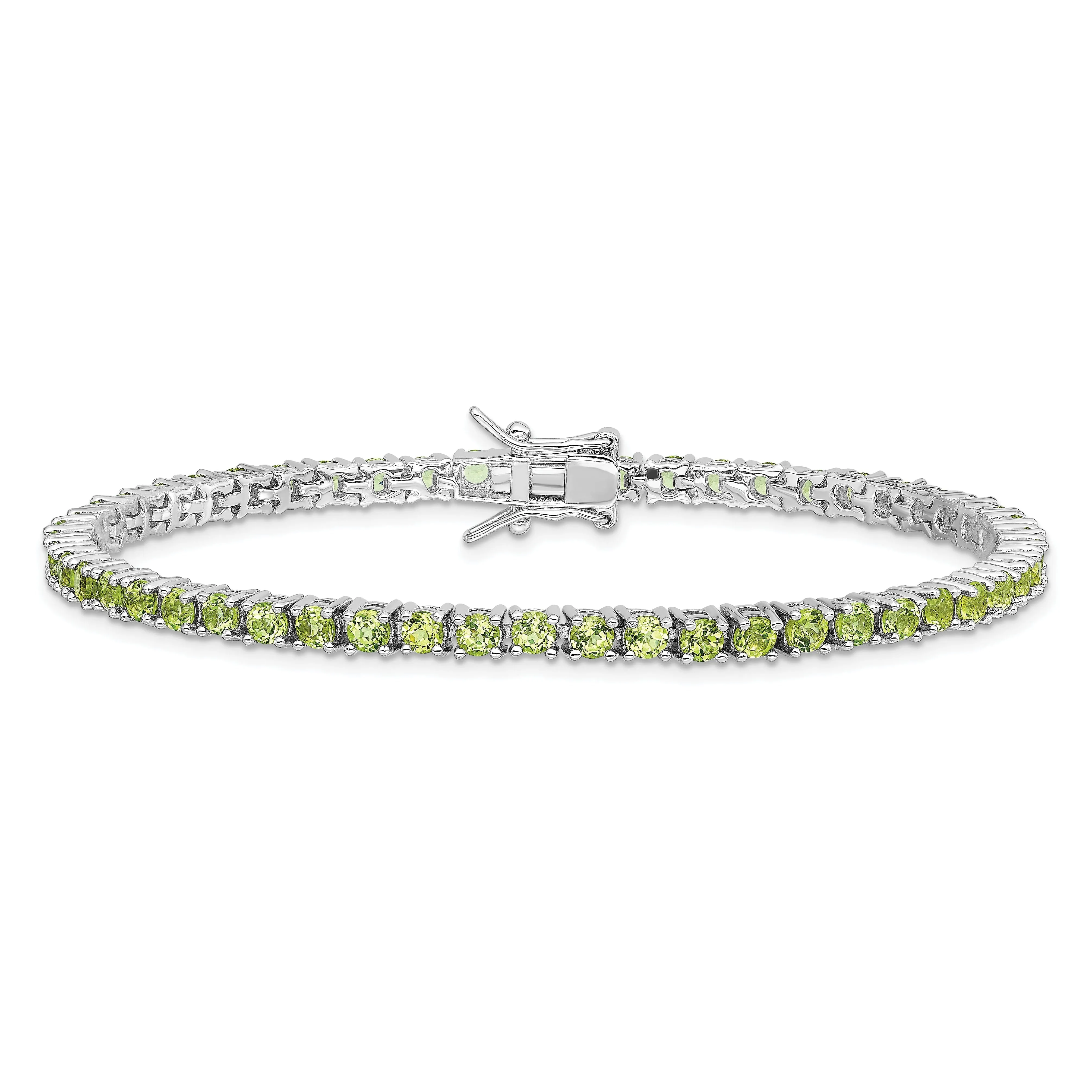 Silver Polished Peridot Gemstone Bracelet