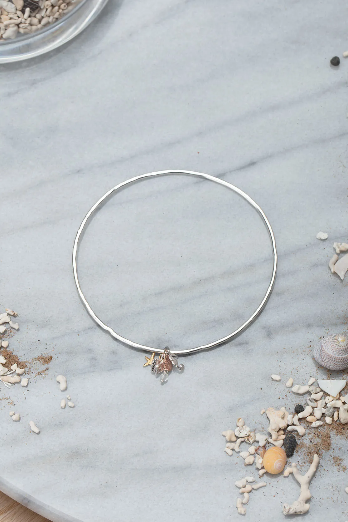 Silver Seashell And Seahorse Bangle