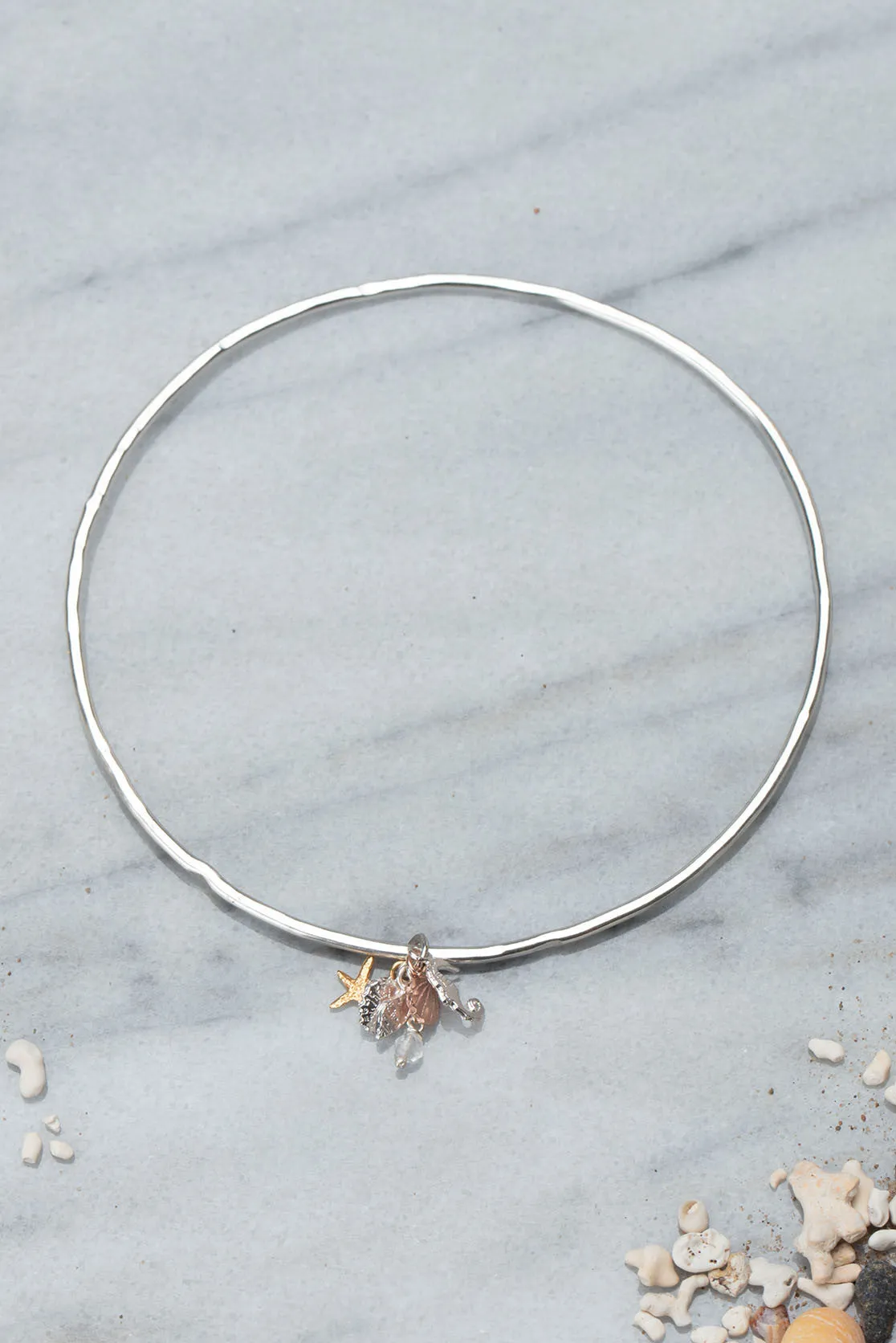 Silver Seashell And Seahorse Bangle