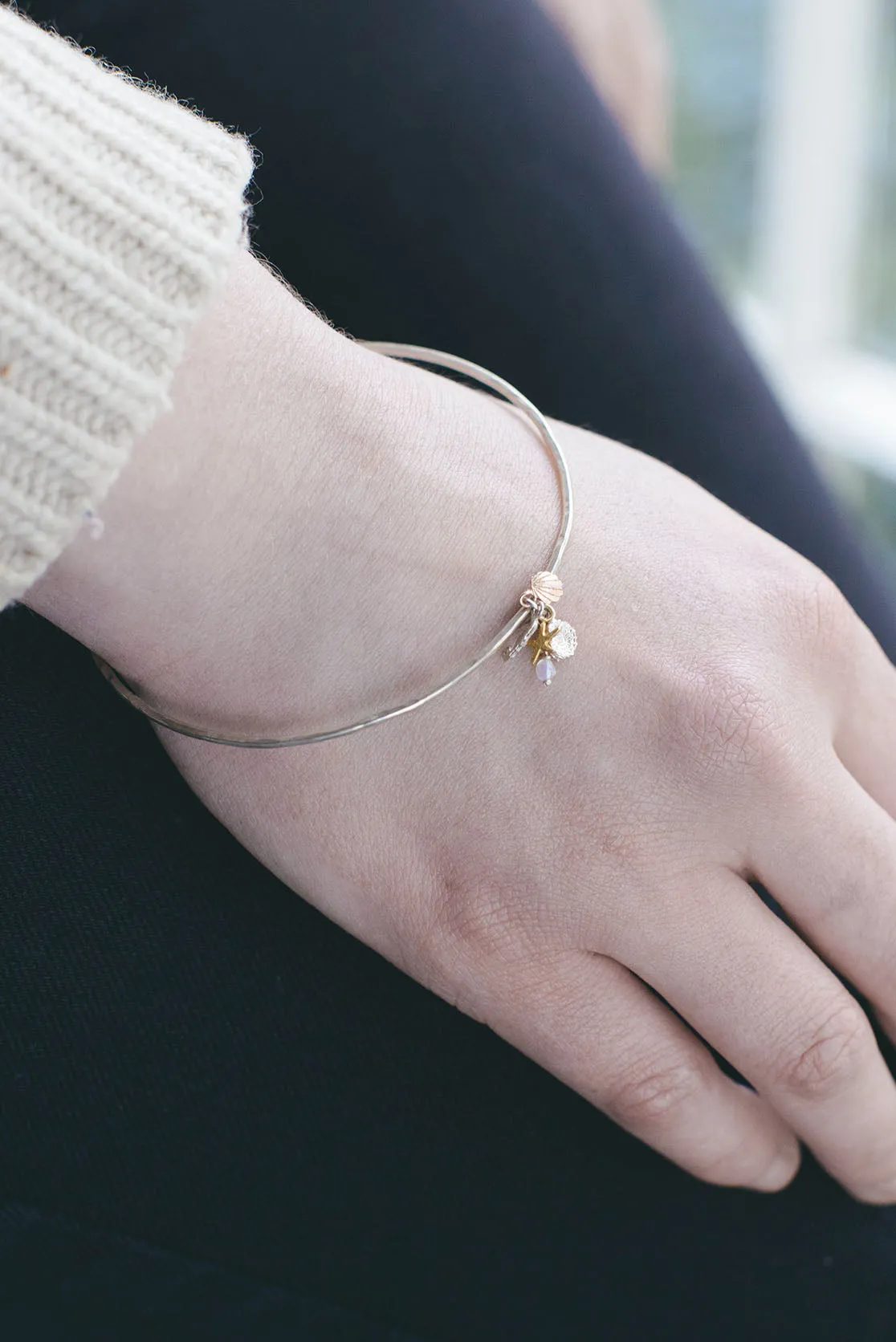 Silver Seashell And Seahorse Bangle
