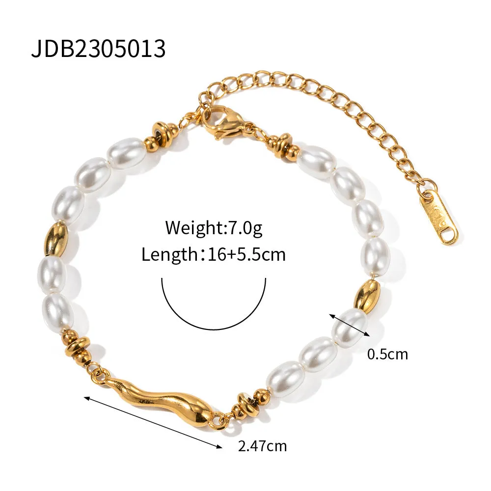 Sisslia New Stylish 18k Stainless Steel Inlaid Pearl Shaped Drop Cast Vintage Bracelet for Women