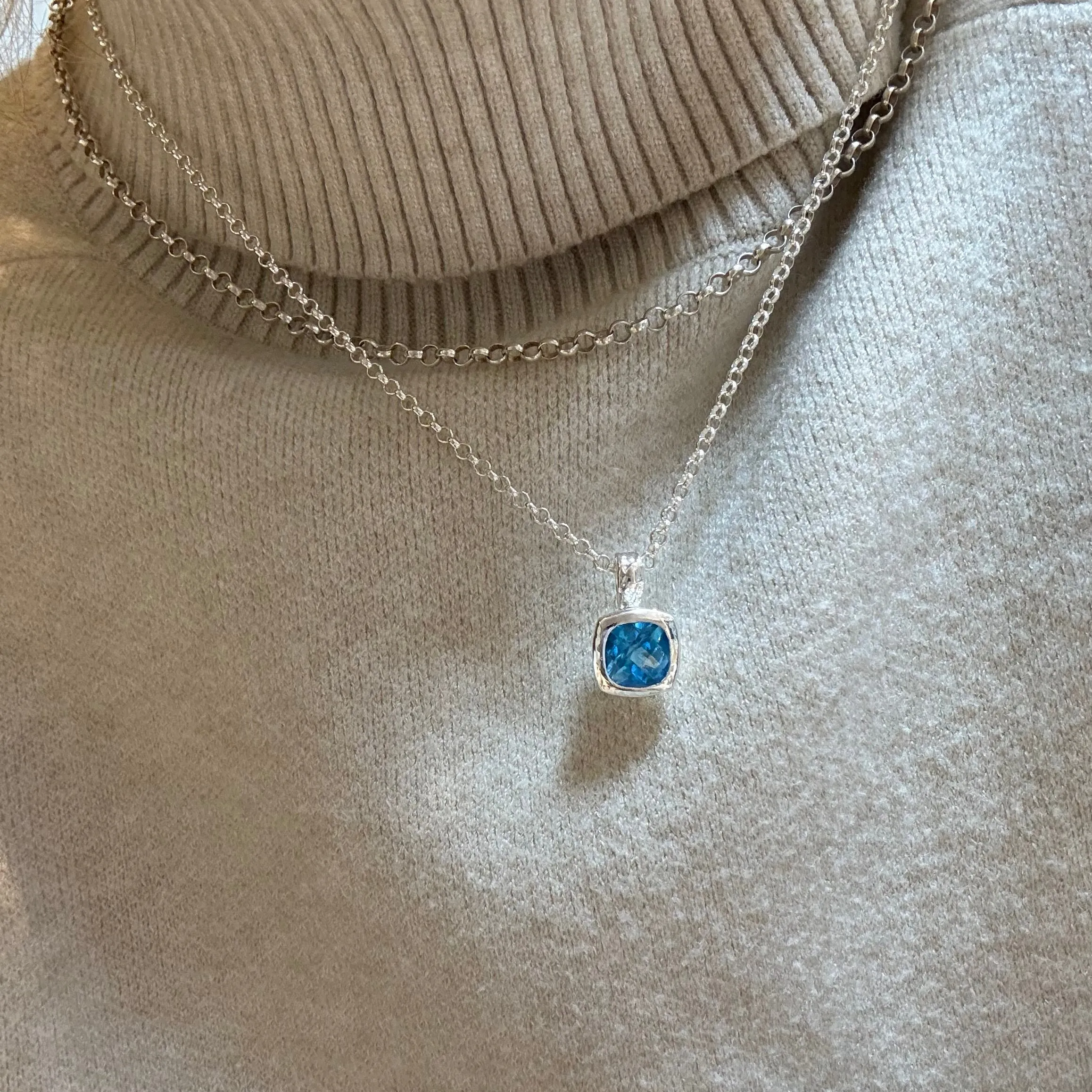 Square Blue topaz Necklace