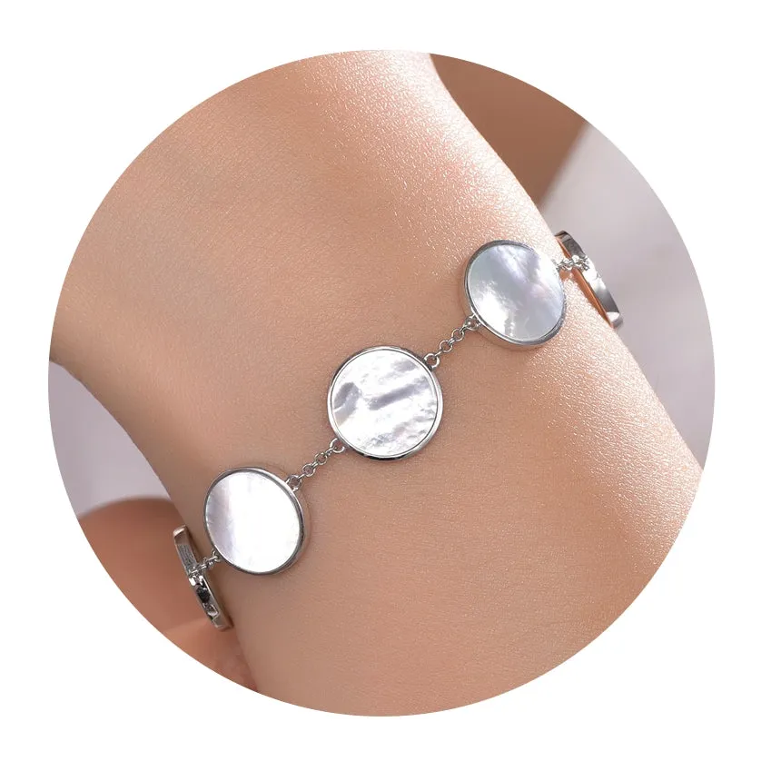 Sterling Silver 5 Circles Mother of Pearl Bracelet