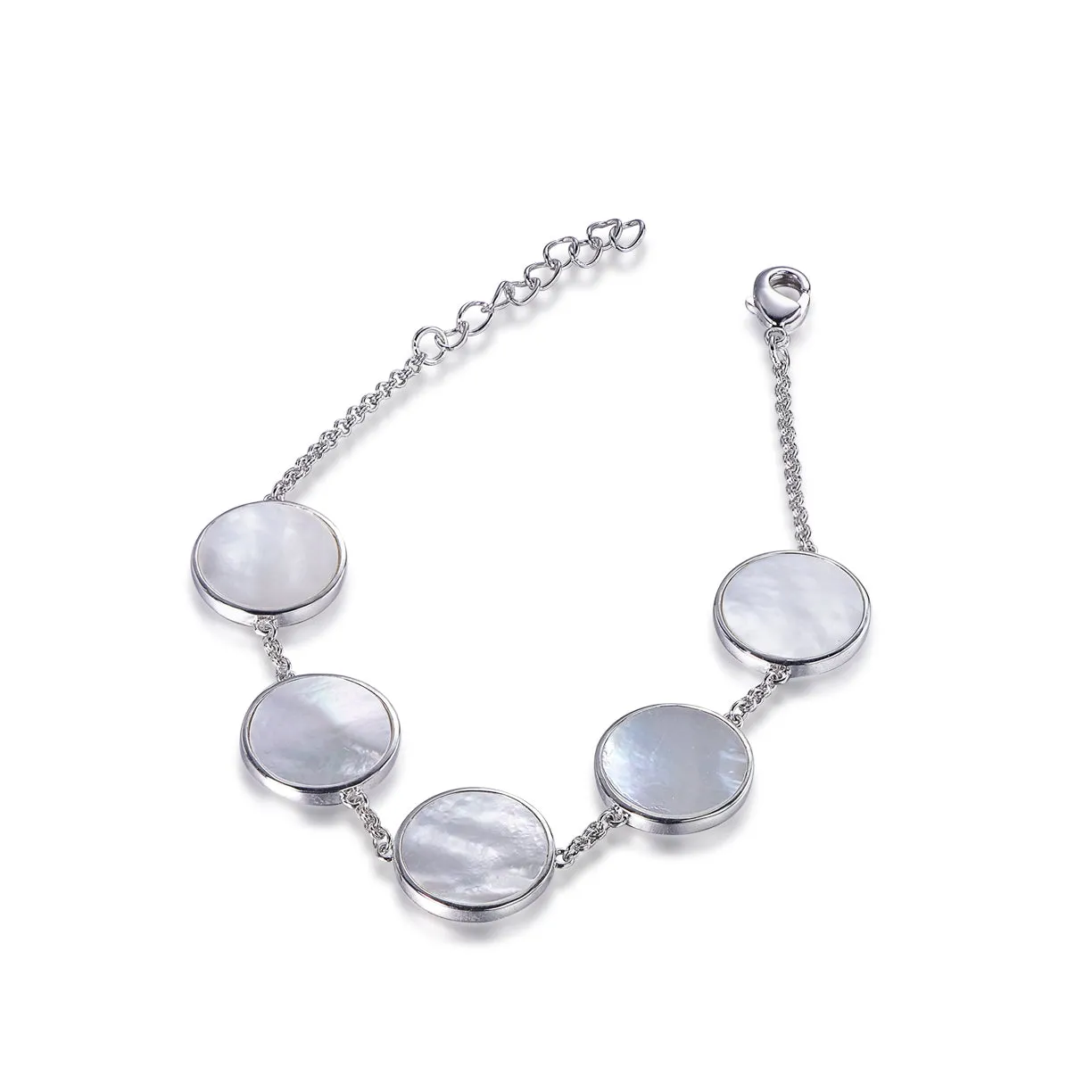 Sterling Silver 5 Circles Mother of Pearl Bracelet