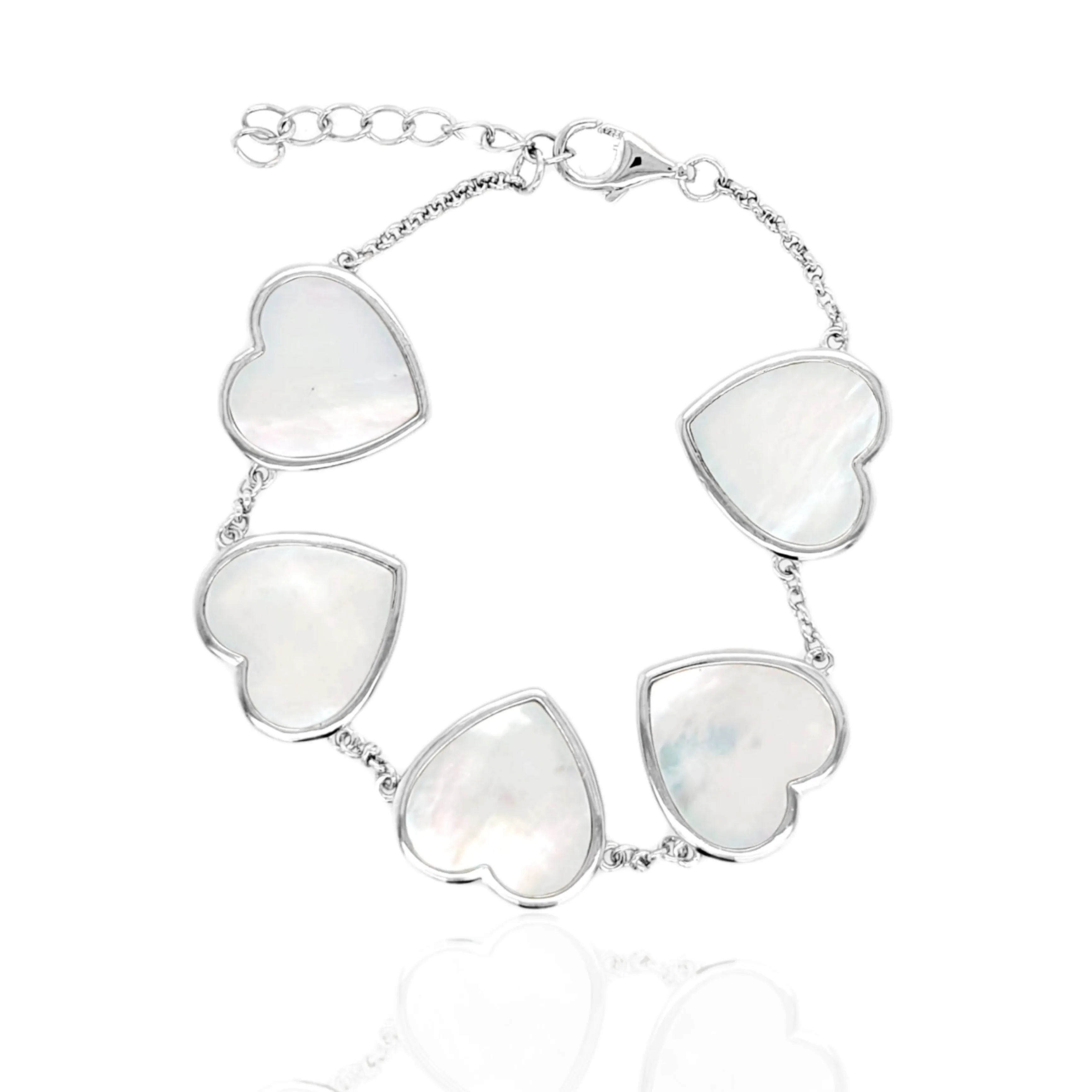 Sterling Silver 5 Heart Mother of Pearl Bracelet