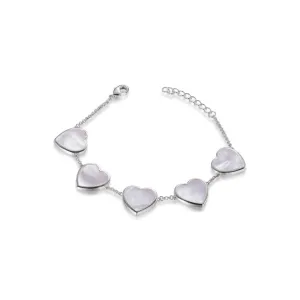 Sterling Silver 5 Heart Mother of Pearl Bracelet
