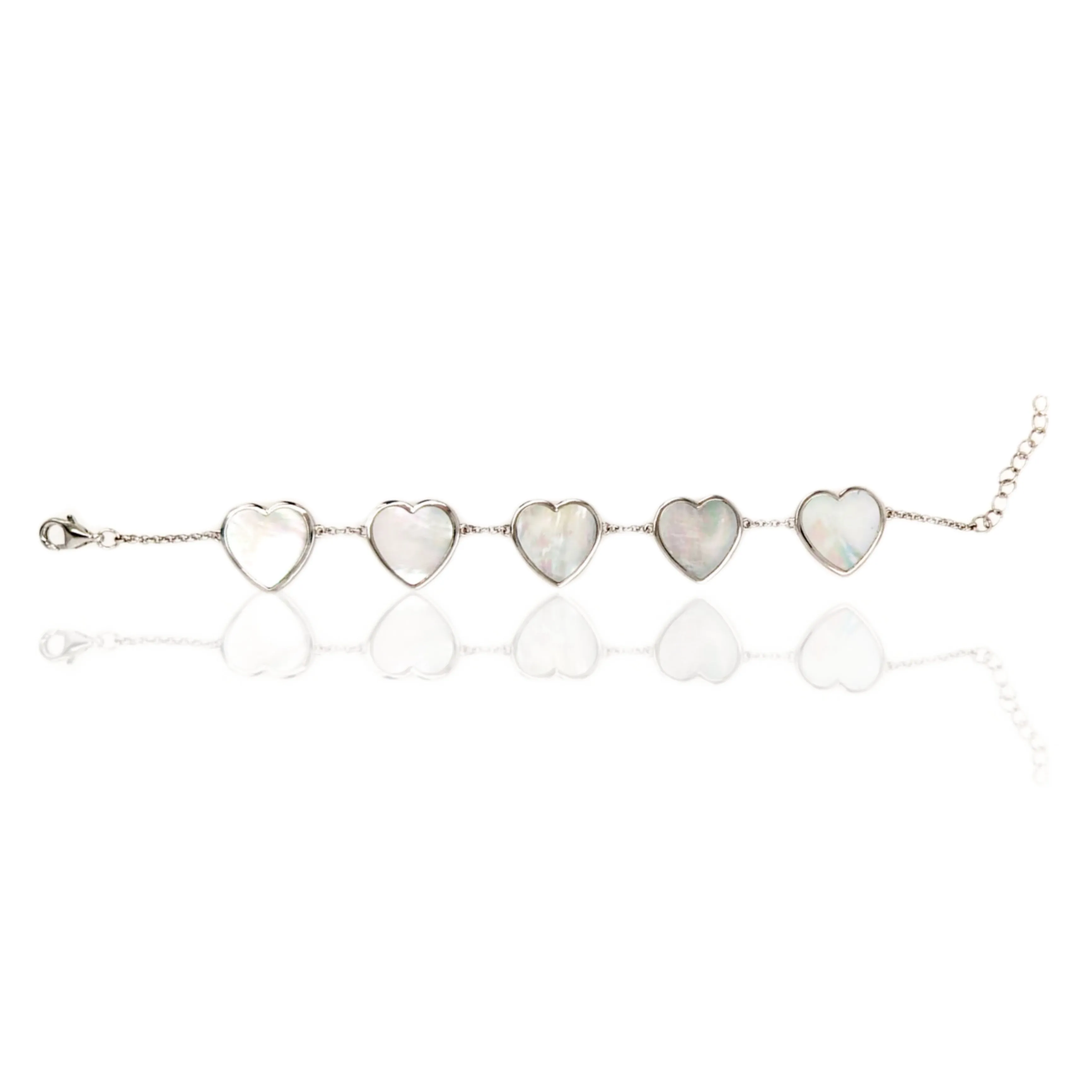 Sterling Silver 5 Heart Mother of Pearl Bracelet
