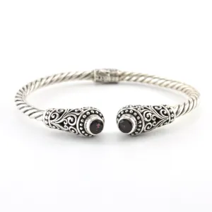 Sterling Silver Garnet Round Bali Hinged Cuff Bracelet