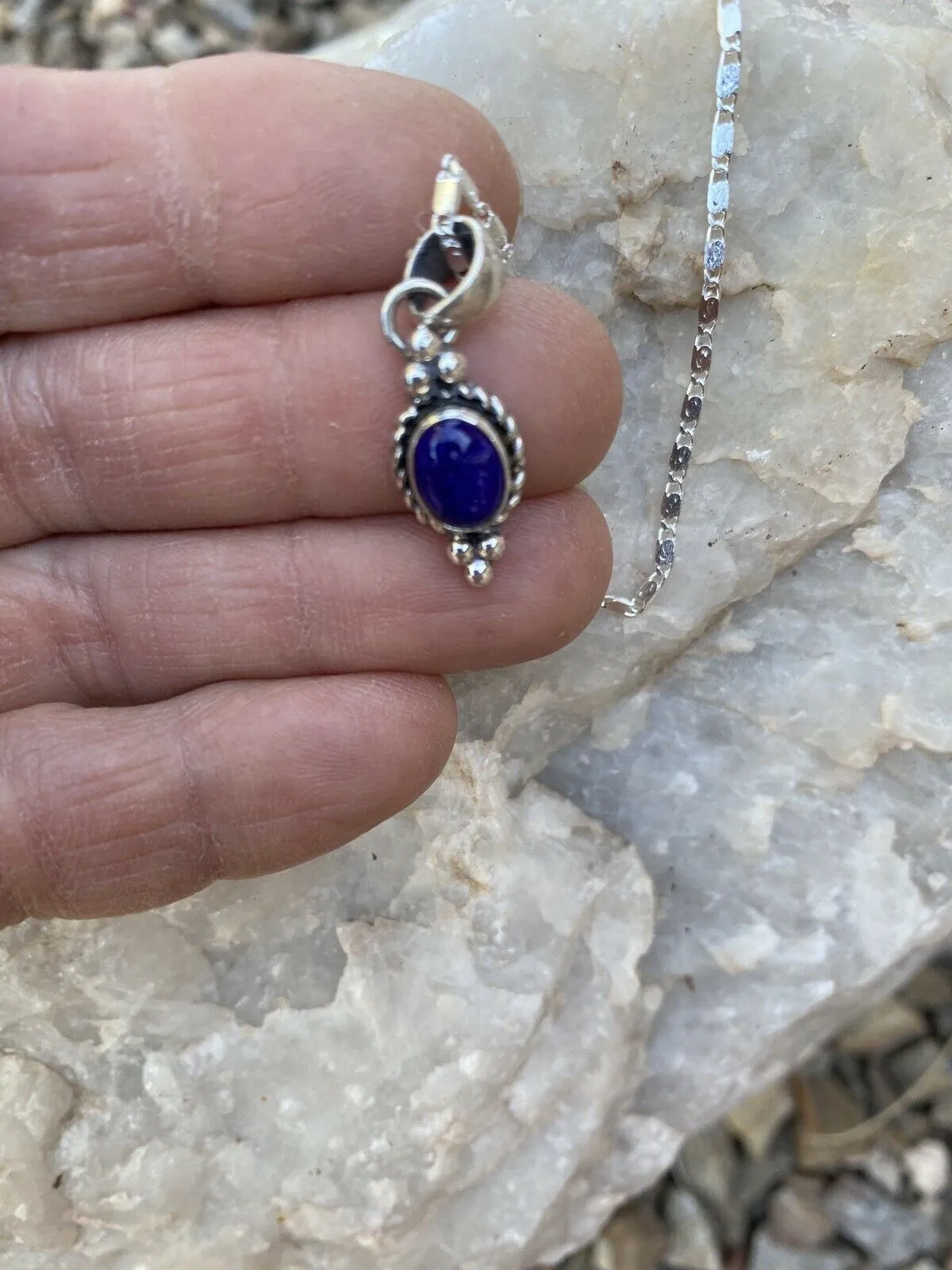 Sterling Silver Lapis Pendant Necklace 18”