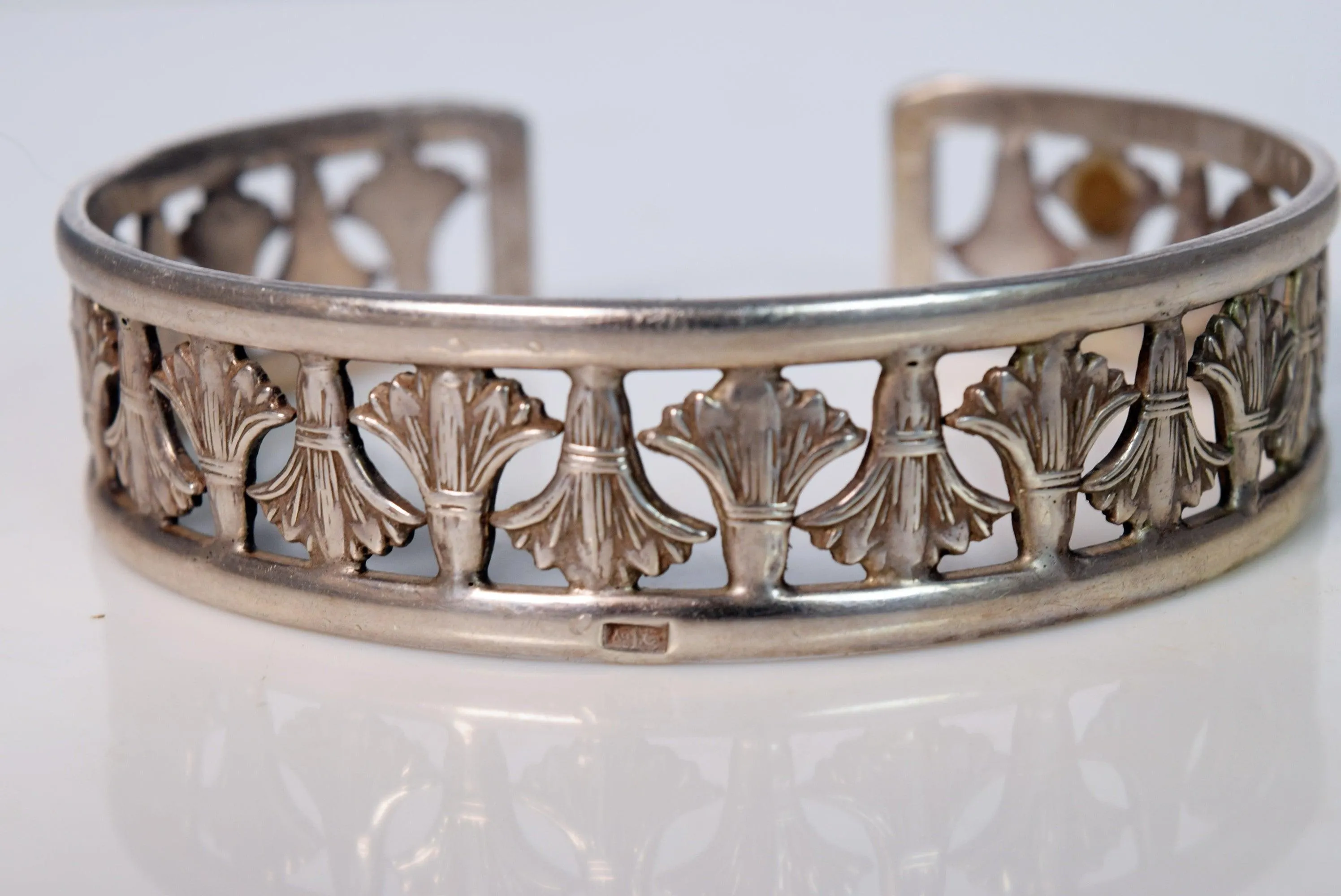Vintage Lotus Flower Silver Egyptian Cuff Bracelet