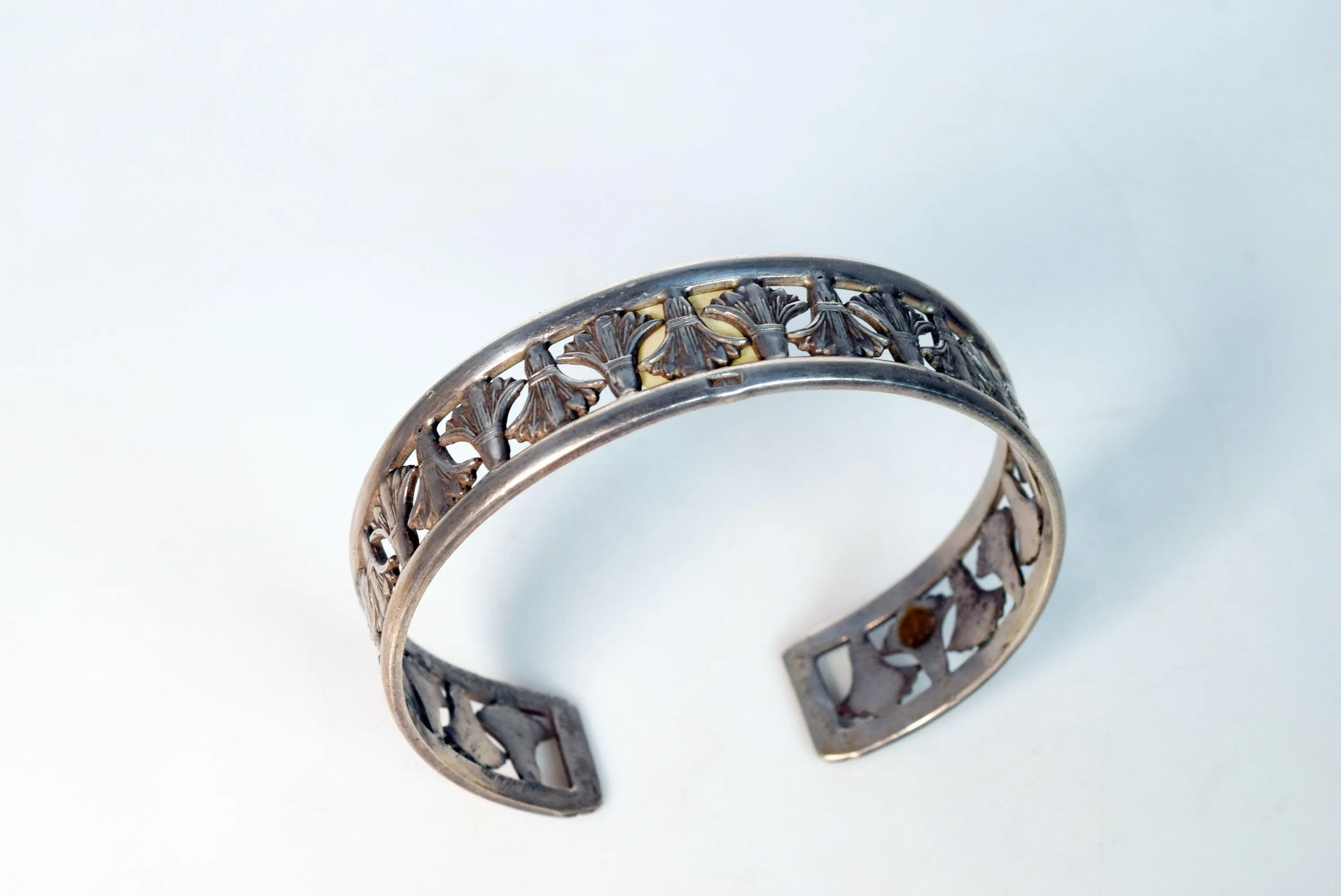 Vintage Lotus Flower Silver Egyptian Cuff Bracelet