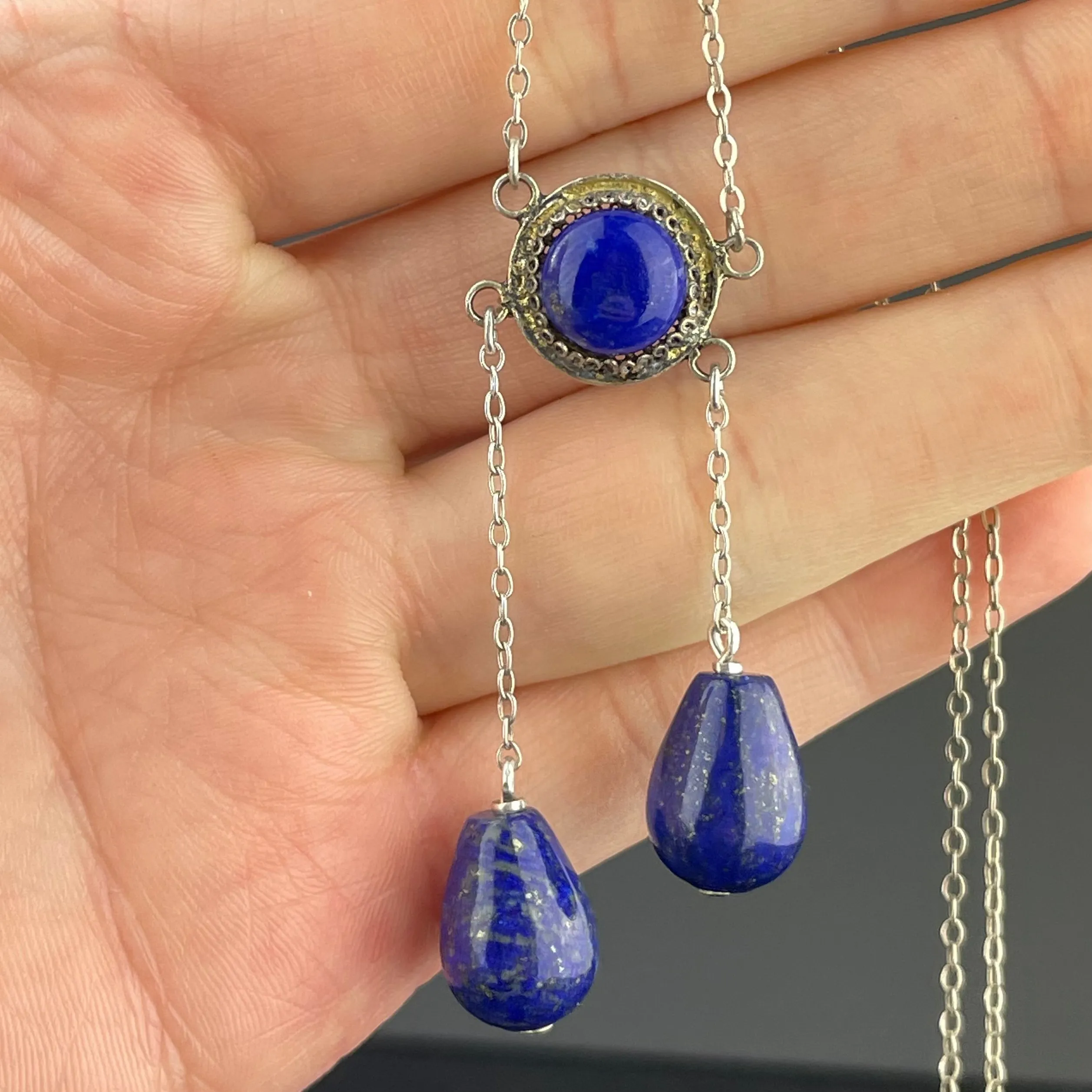 Vintage Silver Lapis Lazuli Lingerie Pendant Necklace