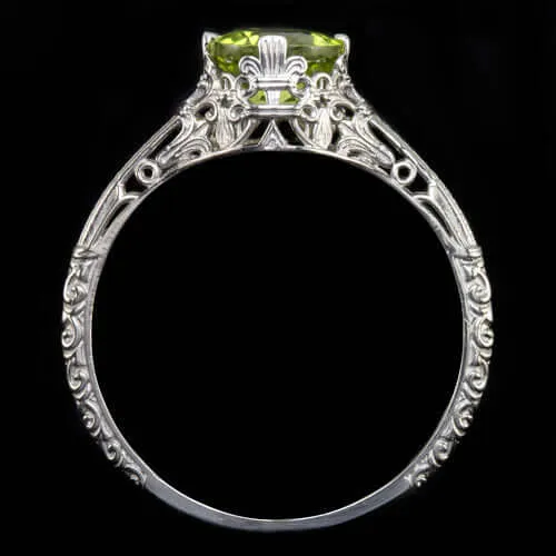 VINTAGE STYLE ART NOUVEAU FLORAL FILIGREE NATURAL GREEN PERIDOT COCKTAIL RING