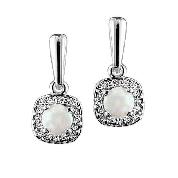 White Gold Diamond and Opal Earrings