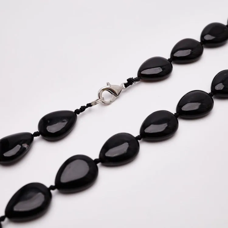Womens Gemstone Necklace, Black Agate Teardrop Shaped  Beaded Necklace, Gift for her
