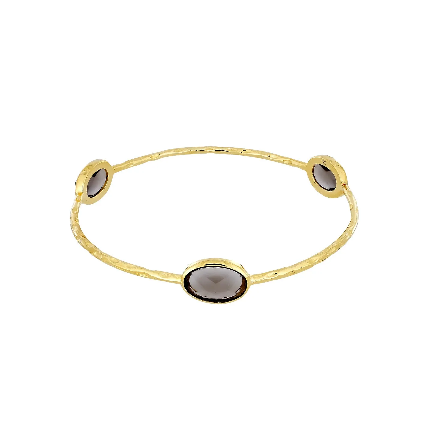 Yellow Gold Vermeil & Smoky Quartz Triple Stone Bangle