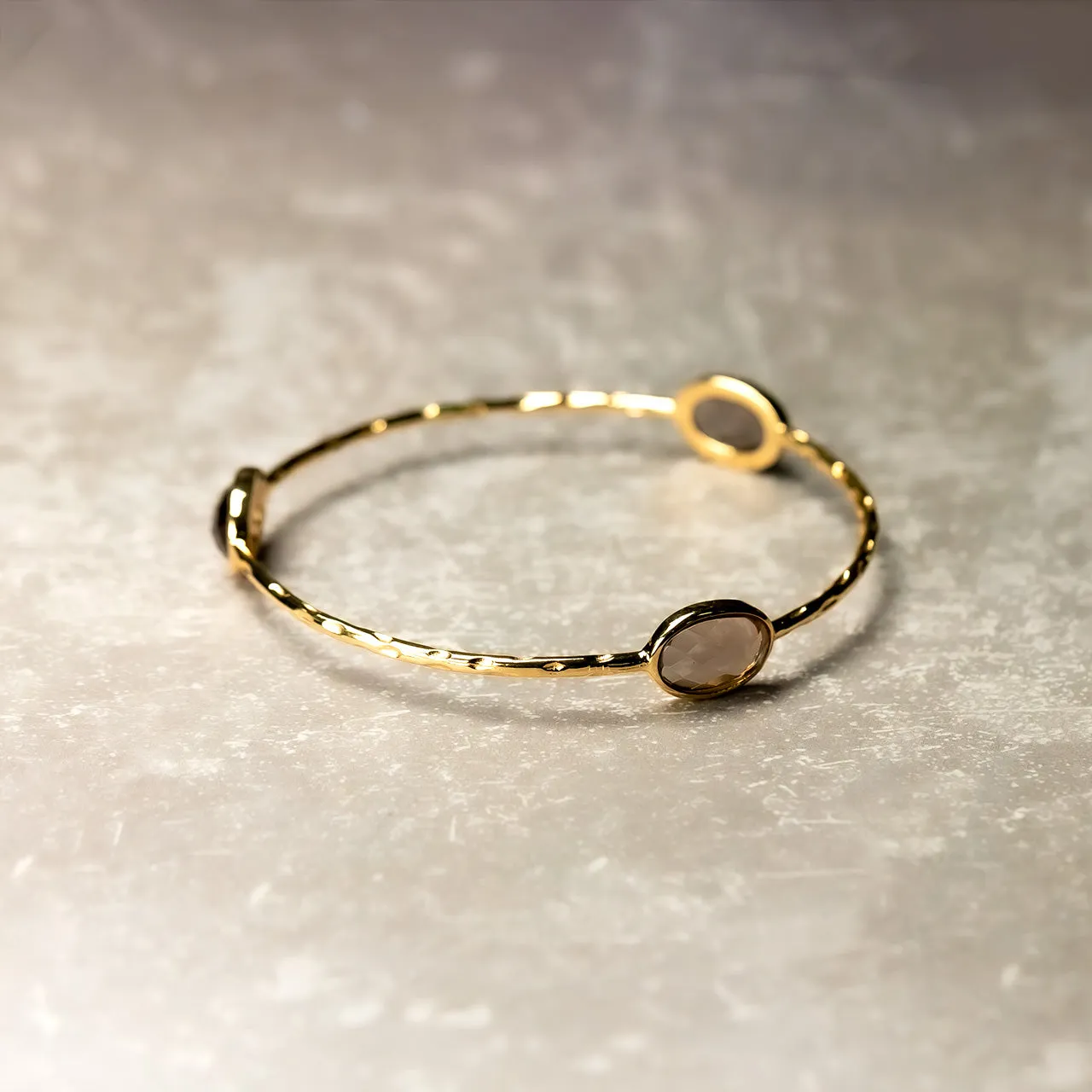 Yellow Gold Vermeil & Smoky Quartz Triple Stone Bangle