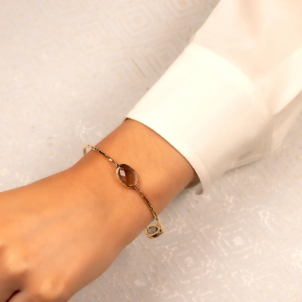 Yellow Gold Vermeil & Smoky Quartz Triple Stone Bangle