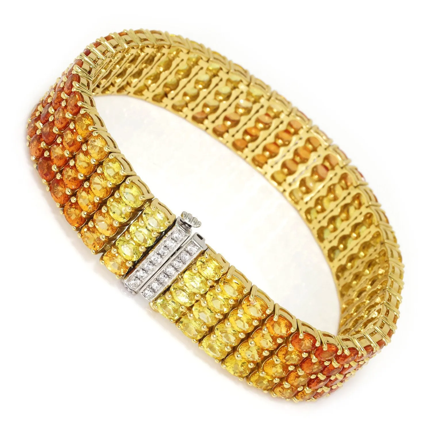 Yellow to Orange Sapphire Fade Bracelet 18K Yellow Gold 25.33ctw