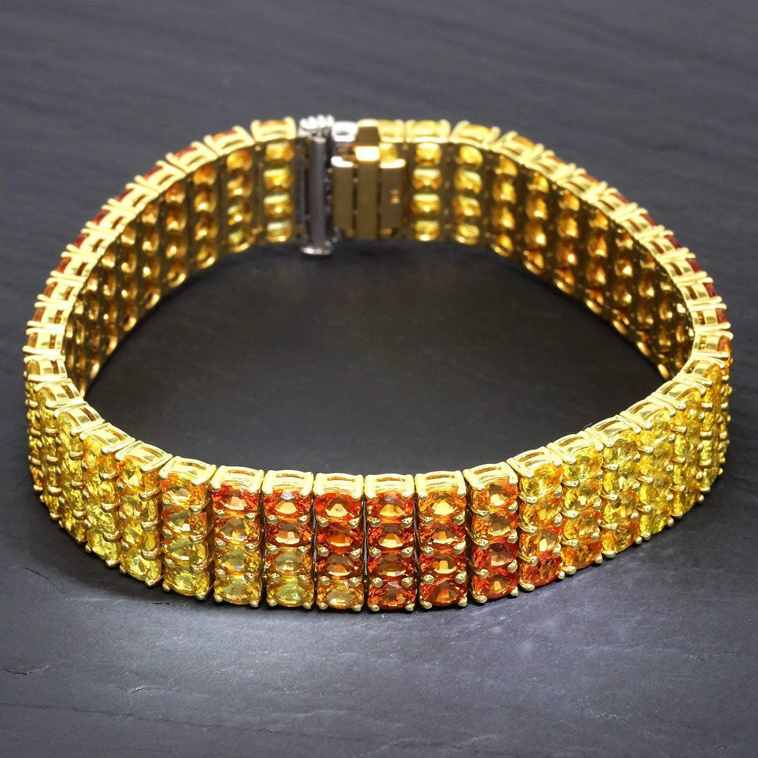 Yellow to Orange Sapphire Fade Bracelet 18K Yellow Gold 25.33ctw