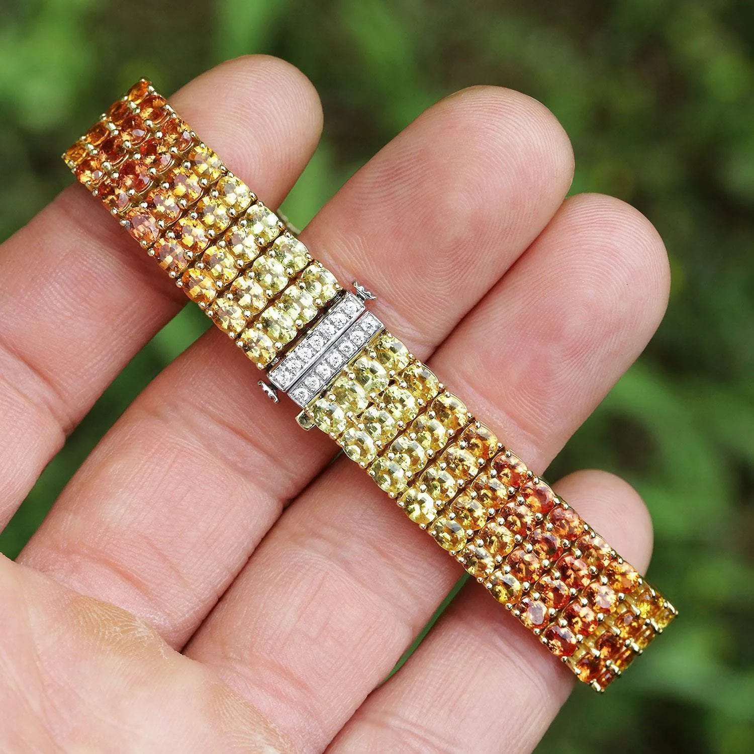 Yellow to Orange Sapphire Fade Bracelet 18K Yellow Gold 25.33ctw
