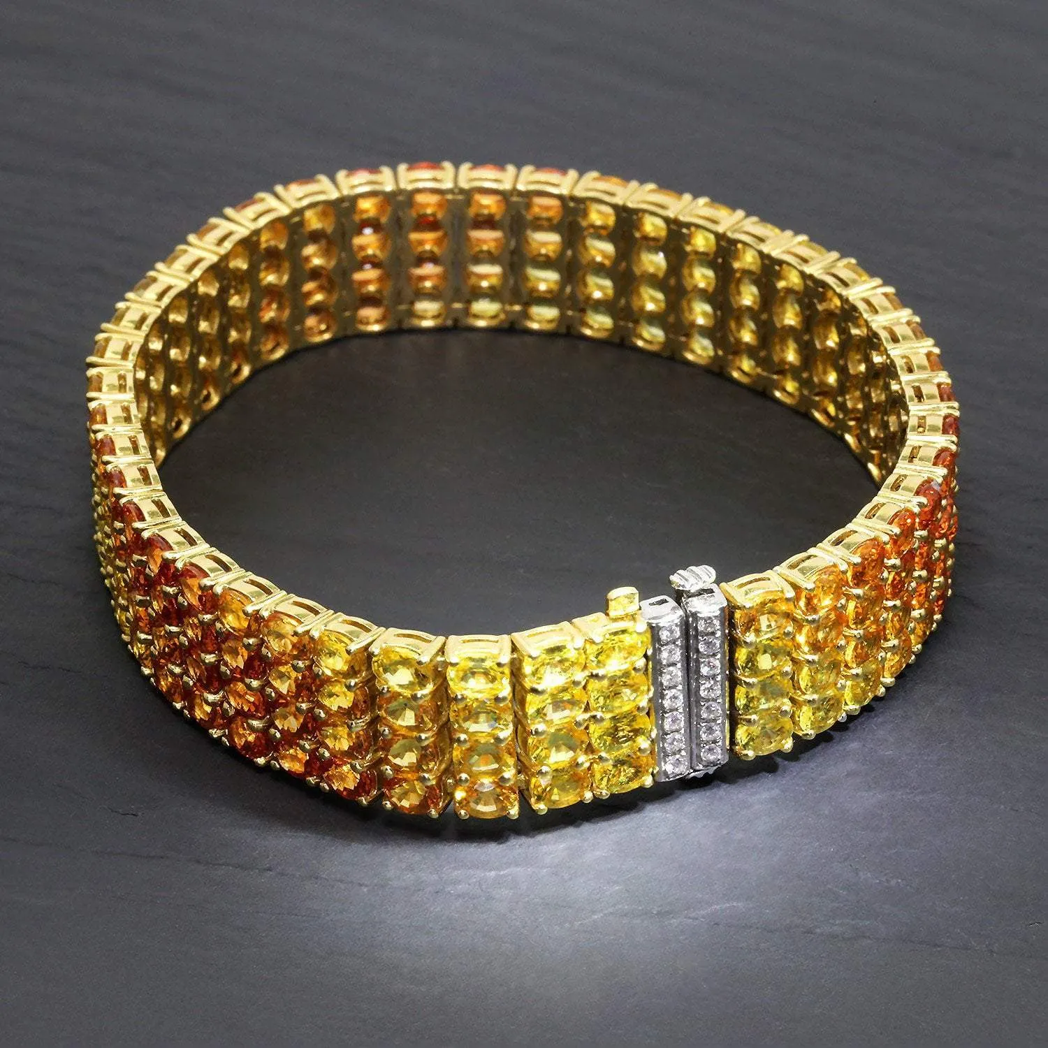 Yellow to Orange Sapphire Fade Bracelet 18K Yellow Gold 25.33ctw