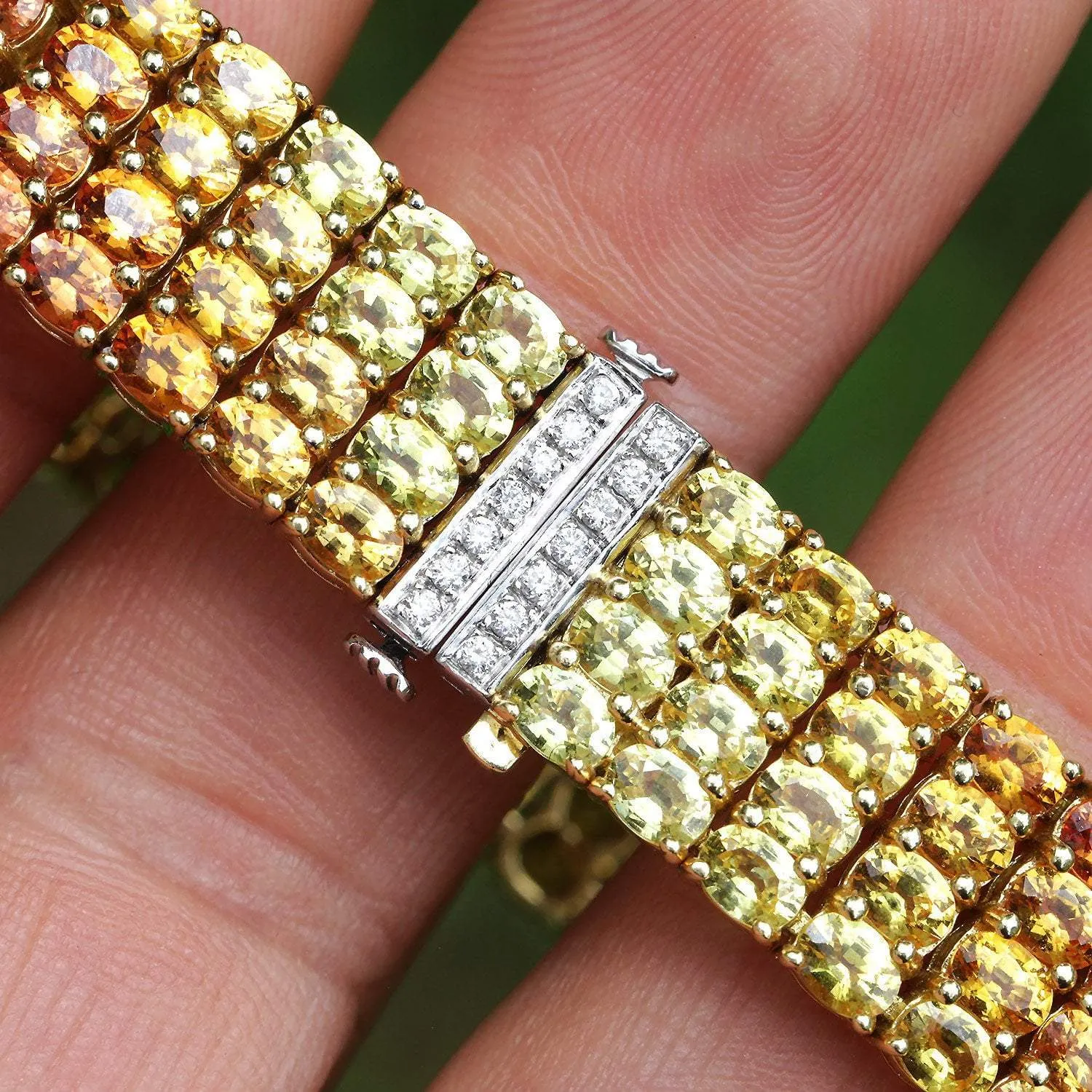 Yellow to Orange Sapphire Fade Bracelet 18K Yellow Gold 25.33ctw